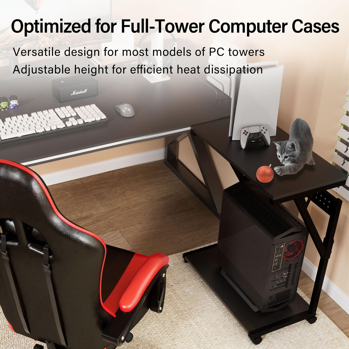 Faesun Computer Tower Cart - Height Adjustable PC Stand, 2-Tier ATX-Case CPU Holder Home Office Gaming Desk Accessories with Rolling Lockable Wheels, Laptop Table Standing Computer Desk, Rustic Black Faesun