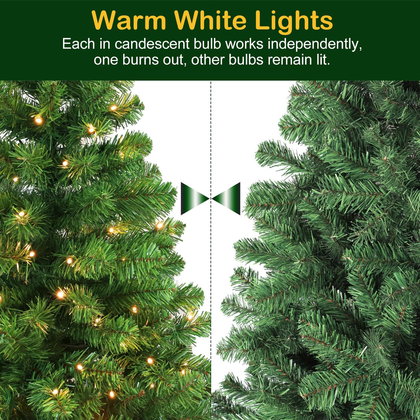 Hykolity 6 ft Prelit Artificial Christmas Tree, 551 PVC Branch Tips, 300 Warm White LED Lights, Easy Assembly with Metal Stand and Hinged Branches