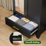 winiowa Metal Armoire Wardrobe Closet with Drawer, 71" Wardrobe Cabinet with Adjustable Shelves and Hanging Rod, Clothing Storage Cabinet Closet with Mirror for Bedroom-Black winiowa