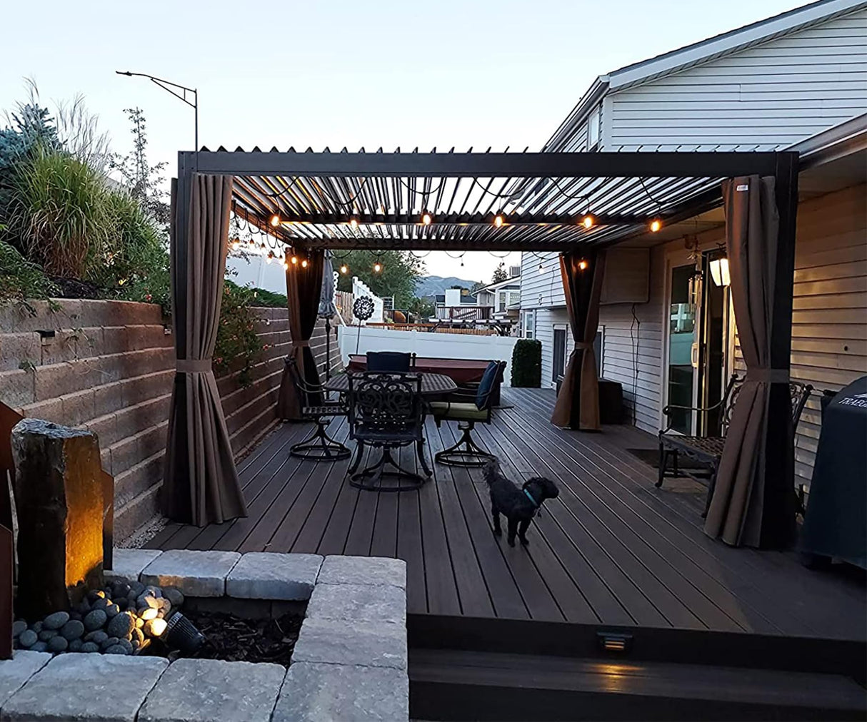 12’×16’ Louvered Pergola Outdoor Aluminium Pergola with Adjustable Roof Hardtop Sun Shade Shelter for Patios Deck Garden Backyard,Curtains&Netting (Dark Brown) by domi outdoor living domi outdoor living