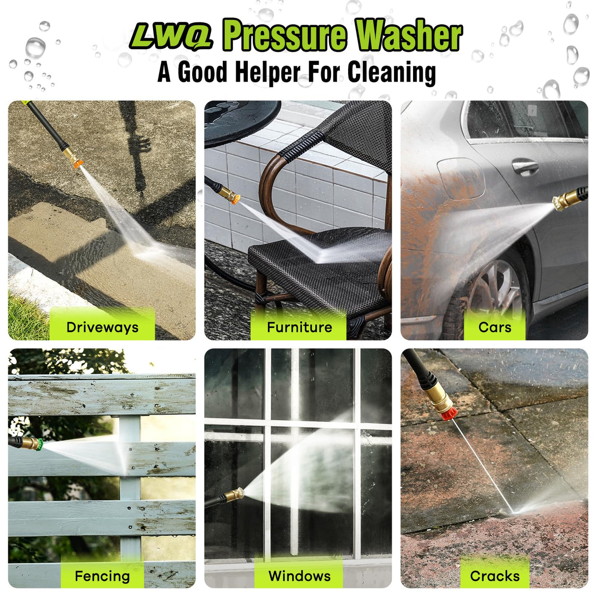 LWQ Electric Pressure Washer, 2.5 GPM Power Washer with 4 Quick Connect Nozzles, High Pressure Cleaning Machine with Foam Cannon for Cars/Fences/Driveways/Patios/Home Cleaning LWQ