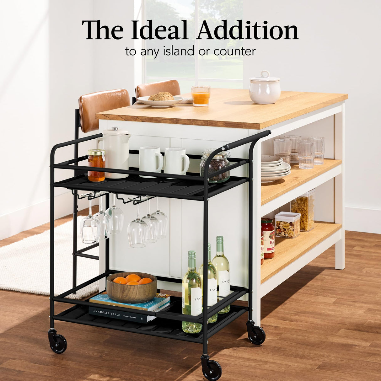 Best Choice Products Outdoor Mobile Patio Bar Cart, Home Bar Serving Cart, BBQ Side Table w/ 2 Tier Storage, Wine Rack, Lockable Wheels - Black Best Choice Products