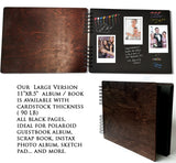 Personalize It Wooden Rustic Book 11" x 8.5" : Made in USA (All Black Cardstock Inside Pages, Front Cover Burnt Cocoa Wood) DIY Scrapbook Album Guestbook Photo Guest Book Sketch Pad Personalize It