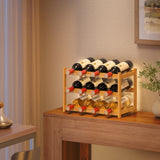 MHXW SXPN Wine Rack Countertop for 12 Wine Bottles, Small Bamboo Free Standing Racks Tabletop Display, Wooden Wine Storage Organizer for Cabinet Pantry Kitchen Bar Home Dining Room (Natural) MHXW SXPN