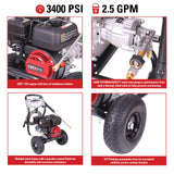 SIMPSON Cleaning CM61083 Clean Machine 3400 PSI Gas Pressure Washer, 2.5 GPM, CRX Engine, Includes Spray Gun and Wand, 4 QC Nozzle Tips, 5/16-in. x 25-ft. MorFlex Hose, 49-State SIMPSON