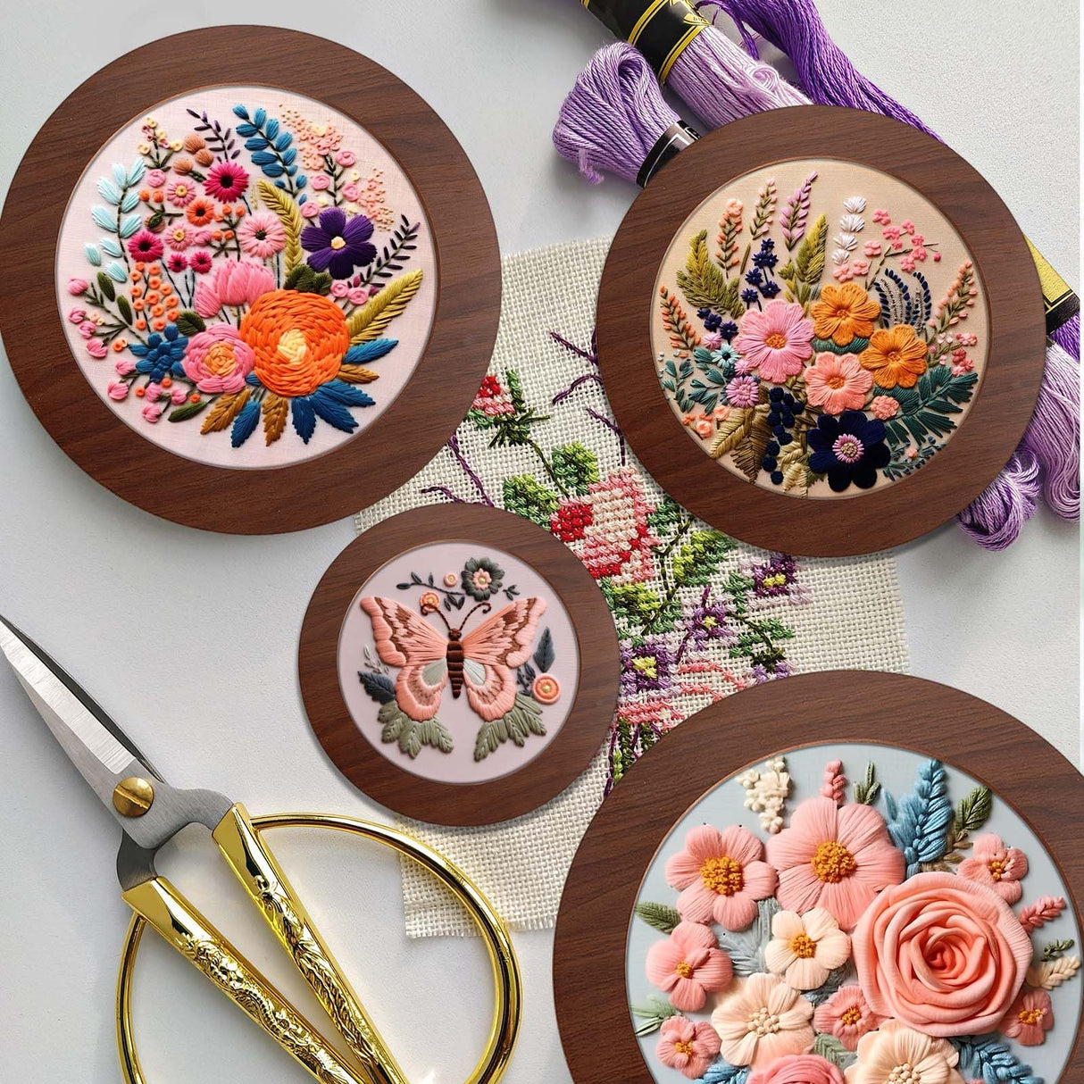 RattanView 12 Pcs 6 Inch and 8 Inch Wood Embroidery Hoop Frame with Embroidery Hoops Round Embroidery Hoops Display Frame for Finished Cross Stitch Hoop Frame DIY Art Craft Sewing Ornaments(Walnut) RattanView