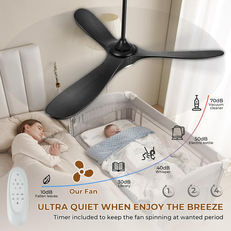BOOSANT 72" Ceiling Fans with Lights and Remote Control, Outdoor Ceiling Fan with Lights High CFM Quiet 3 Blade Wood Walnut Ceiling Fan, Modern Propeller Ceiling Fan for Outdoor/Indoor,Matte Black BOOSANT
