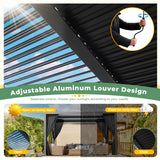 LVUYOYO 10' x 13' Outdoor Louvered Pergola, Metal Aluminum Pergola with Adjustable Roof, Waterproof Gazebo with Curtains and Netting for Patio, Backyard, Garden, Deck (Black) LVUYOYO