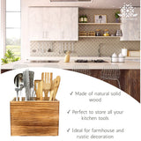 CB Accessories Utensil Holder in Rustic Wood for Kitchen Countertop Organizer and Cooking Tools Storage (Double Compartment) CB Accessories