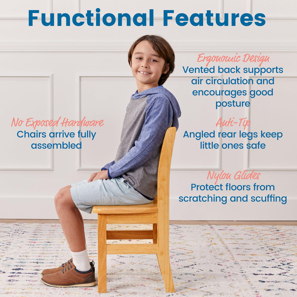 ECR4Kids Three Rung Ladderback Chair, 14in Seat Height, Classroom Seating, Honey, 2-Pack ECR4Kids