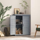 AECOJOY Outdoor Storage Cabinet, Solid Wood Planting Work Bench, Garden Potting Bench Table with Metal Tabletop and Adjustable Shelves, Grey AECOJOY