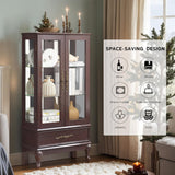 CKEASEAN Lighted Curio Cabinet, 52" H Glass Display Cabinet with Adjustable Shelves, China Cabinet with Tempered Glass Doors for Living Room, Light Blub Included (Dark Cherry) CKEASEAN