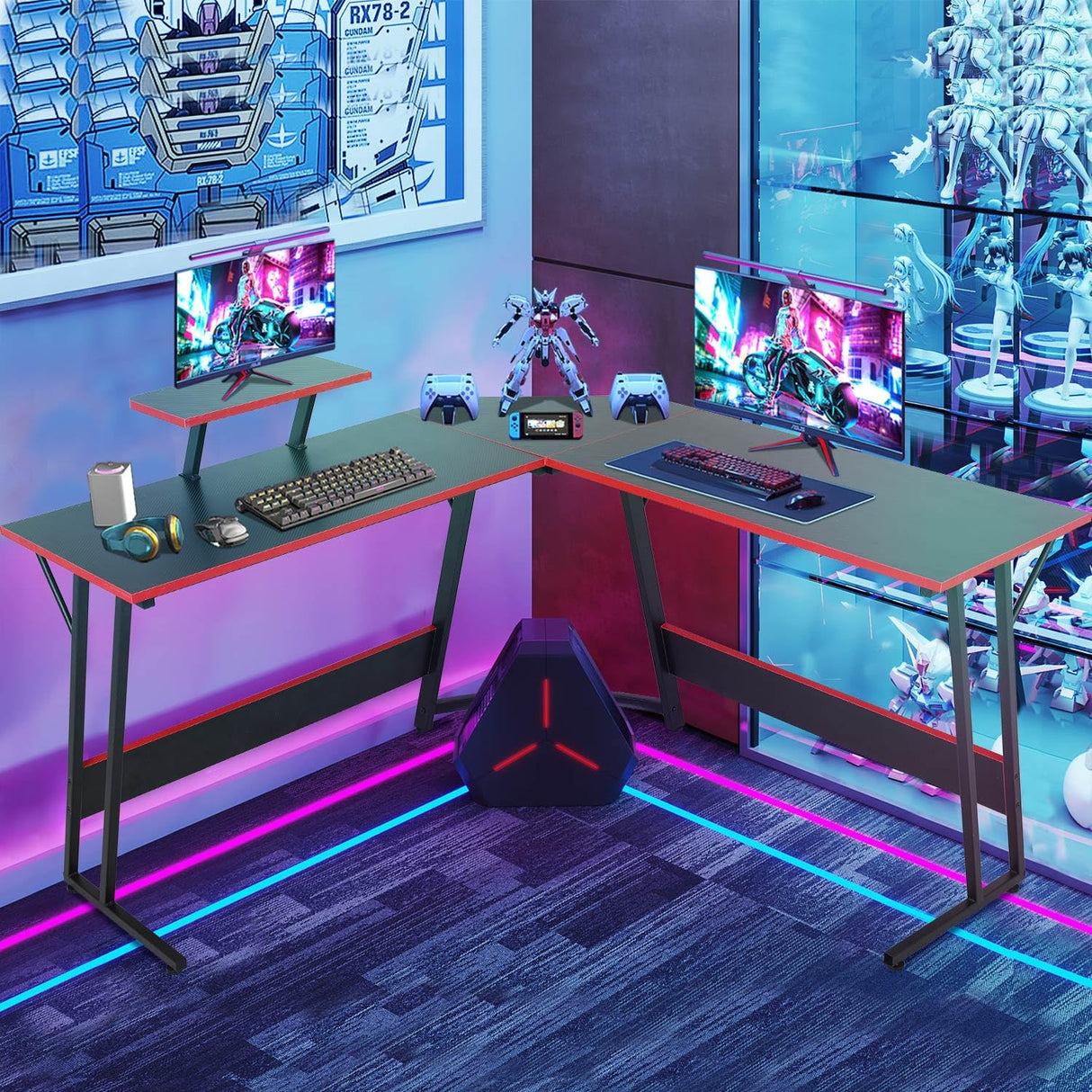 L Shaped Desk, Sturdy Gaming Desk Computer Desk with Large Wooden Desktop for Home Office, L Shaped Gaming Desk Corner Desk for Small Space, Easy to Assemble, L Desk Gaming Table L Shape Desk Haiput Wam