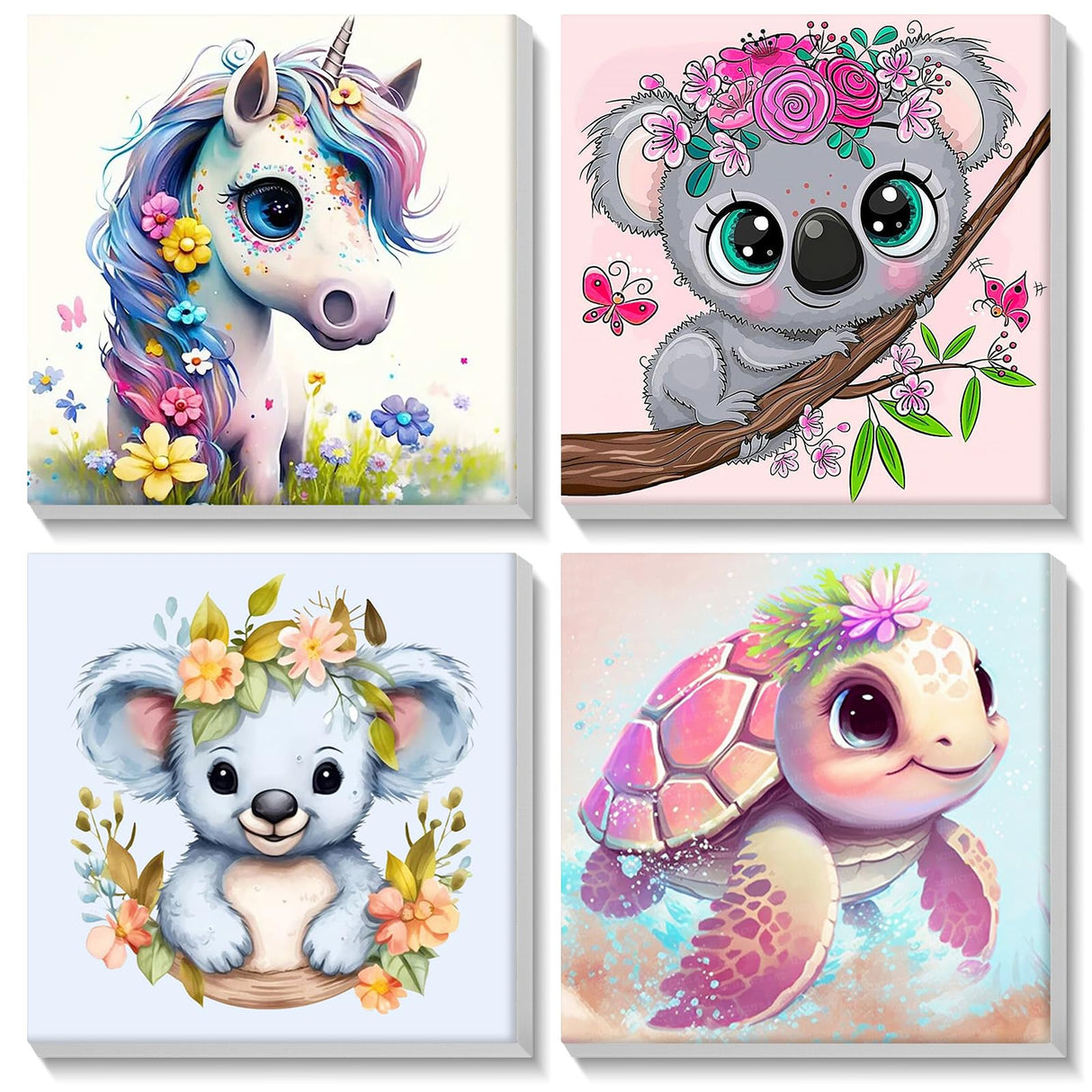 MISCER 4 Pack Animals Paint by Numbers for Kids Adults, Cartoon Paint by Number Kits for Kids, DIY Animals Oil Painting Suitable for Home Decoration (8x8inch) MISCER