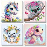 MISCER 4 Pack Animals Paint by Numbers for Kids Adults, Cartoon Paint by Number Kits for Kids, DIY Animals Oil Painting Suitable for Home Decoration (8x8inch) MISCER