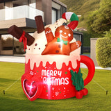 6.5 FT Christmas Inflatables Outdoor Decorations, Gingerbread Christmas Inflatable Hot Cocoa Mug with Built-in LEDs Blow Up Christmas Decoration for Garden Lawn Yard Patio Xmas Inflatable MGparty