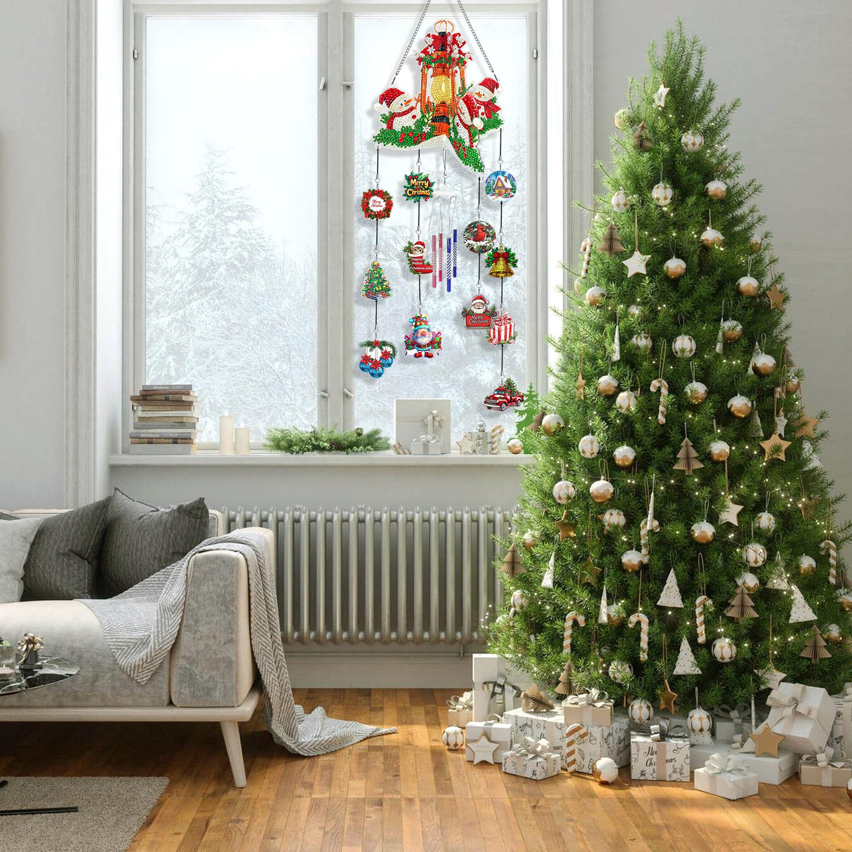 Ginfonr Wind Chimes Diamond Art Kit for Adults, 3D Suncatchers Christmas DIY Craft Kit with Crystal Pendant Hanging Ornaments, Acrylic Windcatcher for Patio, Backyard, Indoor & Outdoor Decor Ginfonr