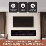 Modern Ember Aerus 72 Inch Smart Linear Electric Fireplace - Recessed in-Wall and Wall-Mount, Multiple Flame Colors, Compatible with Alexa and Google Assistant, Black Modern Ember