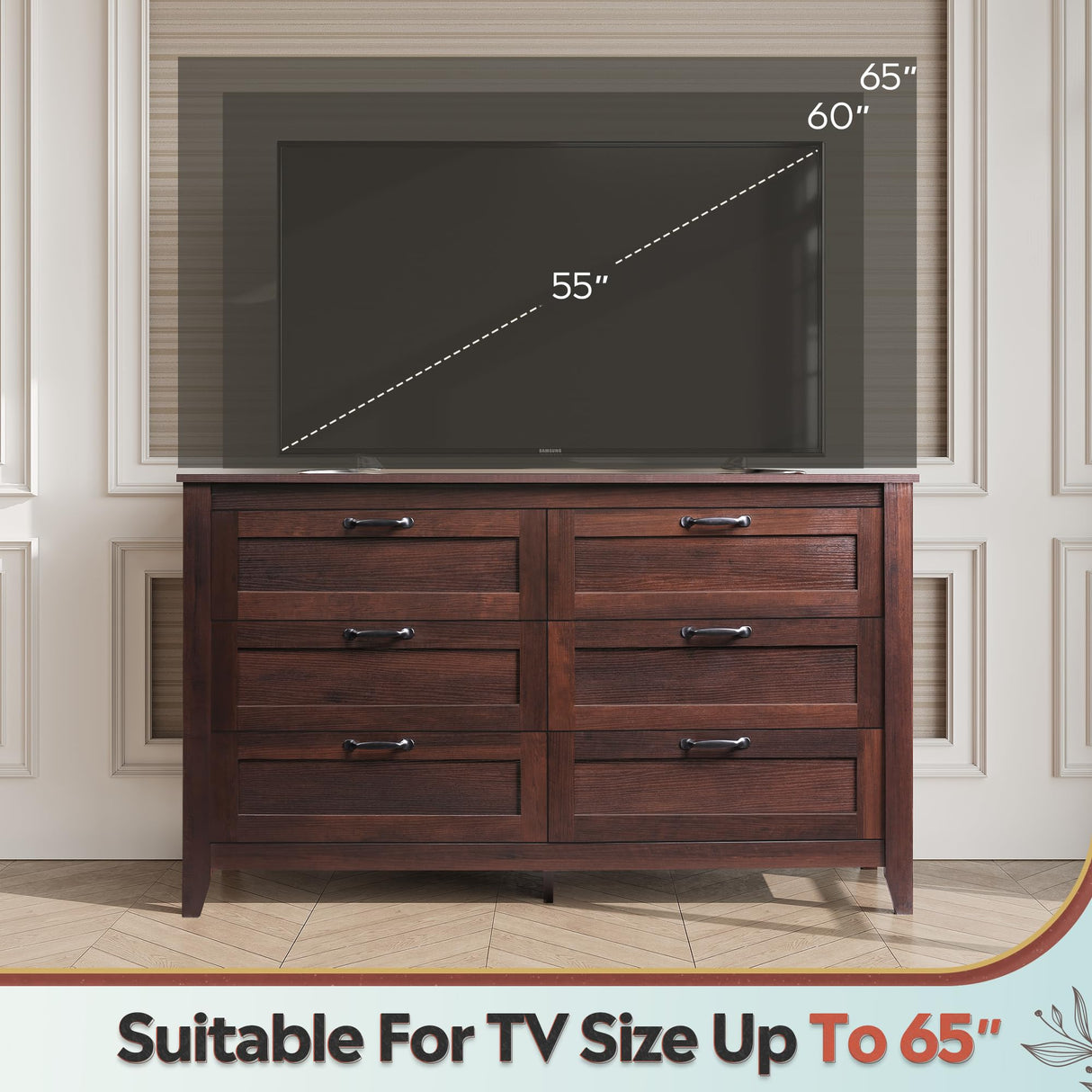 WLIVE 6 Drawer Dresser, Retro Chest of Drawers with Metal Handle, Double Wood Dresser for Bedroom, Living Room, Large Storage Cabinet, Brown WLIVE