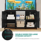 YITAHOME 120 Gallon Fish Tank Stand with Power Outlets, Heavy Duty Metal Large Aquarium Stand with Cabinet, Reptile Terrariums Table for Turtle Accessories Storage,1100LBS Capacity, Black YITAHOME