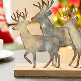 Glitzhome Christmas Reindeer Table Decoration, 12.81 Inches Metal Reindeer Decor with Wood Base, Farmhouse Galvanized Deer Decor for Home Rustic Xmas Mantle Shelf Desk Glitzhome