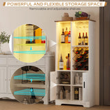 Kasibie Wine Cabinet, Wine Bar Cabinet with LED Lights, Liquor Cabinet with Glass Holder Wine Rack, Farmhouse Modern Liquor Cabinet with Storage for Home (Wood White) Kasibie