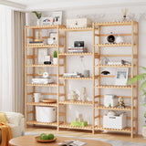 FOTOSOK Triple Wide 6-Tier Bookshelf and Bookcase,Large Freestanding Book Shelf with 17 Open Display Shelves, Tall Bookshelf Plant Flower Shelf Rack Storage Organizer Unit for Living Room, Natural FOTOSOK