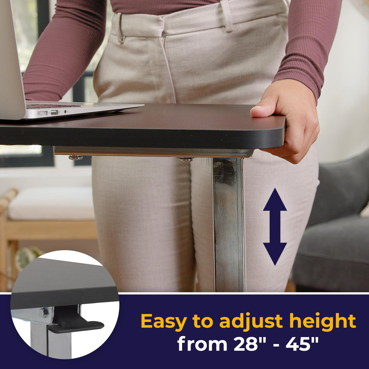 Drive Medical 13067 Non Tilt Top Overbed Table with Wheels and Secure Height Adjustment, FSA/HSA Eligible, Standing Desk or Hospital Tray Table, Bedside Rolling Overbed Table, Silver Vein Drive Medical