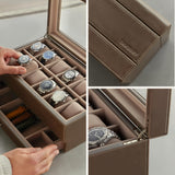 TAWBURY 12 Slot Watch Box with Storage Drawer – Premium Watch Storage Case for Men & Women | Handcrafted from PU Leather & Engineered Wood | Wrist Watch Display Case (Taupe) TAWBURY