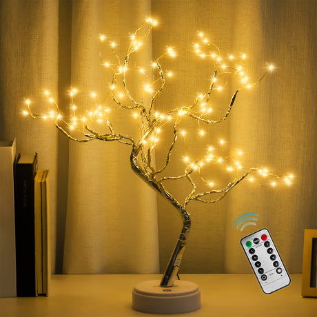 PXBNIUYA 108 LED Sparkly Fairy Tree Lamp, Warm White, Remote Control, USB/Battery, 8 Modes, DIY Bonsai Decor, Festival Decoration Light PXBNIUYA