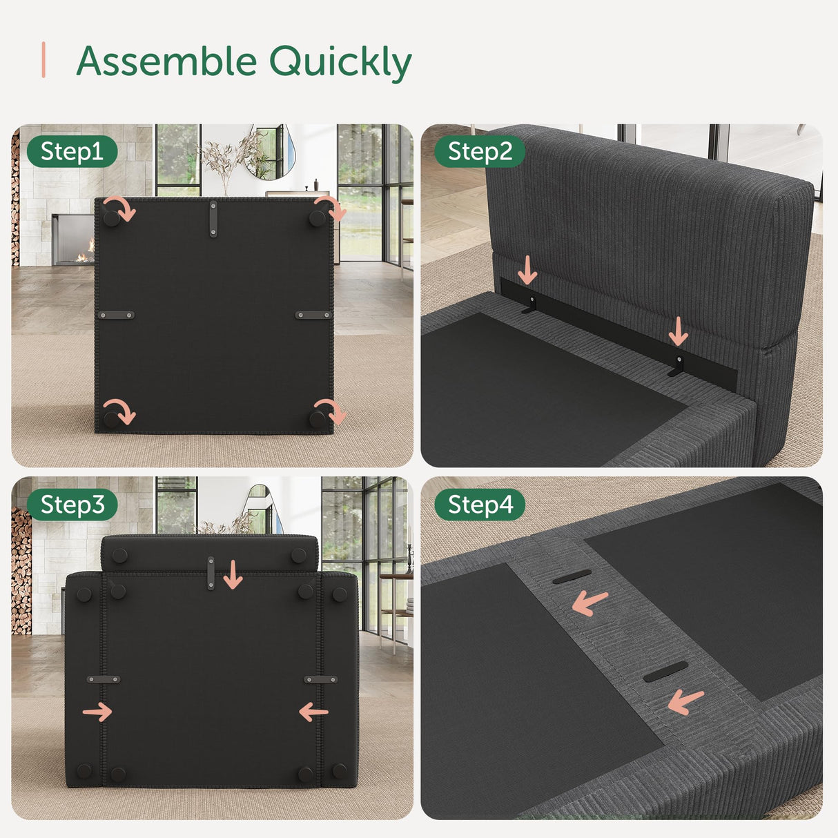 HONBAY Modular Sectional Couch with Storage Corduroy Sectional Sofa with Chaise U Shaped Sectional Couches for Living Room,Dark Grey HONBAY