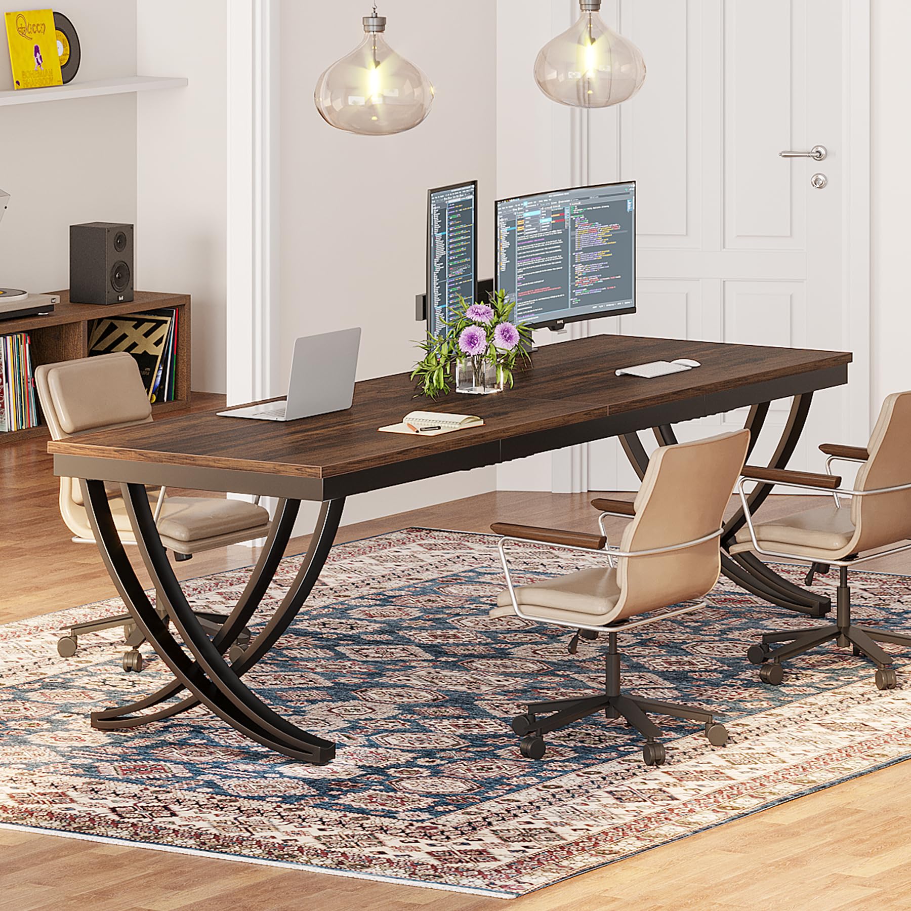 Tribesigns 2-Person Office Computer Desk, 78.7-Inch Extra Long Desk, Large Double Desk for Home Office, Workstation Work Desk for Two People with Stylish Legs, Rustic Brown - WoodArtSupply