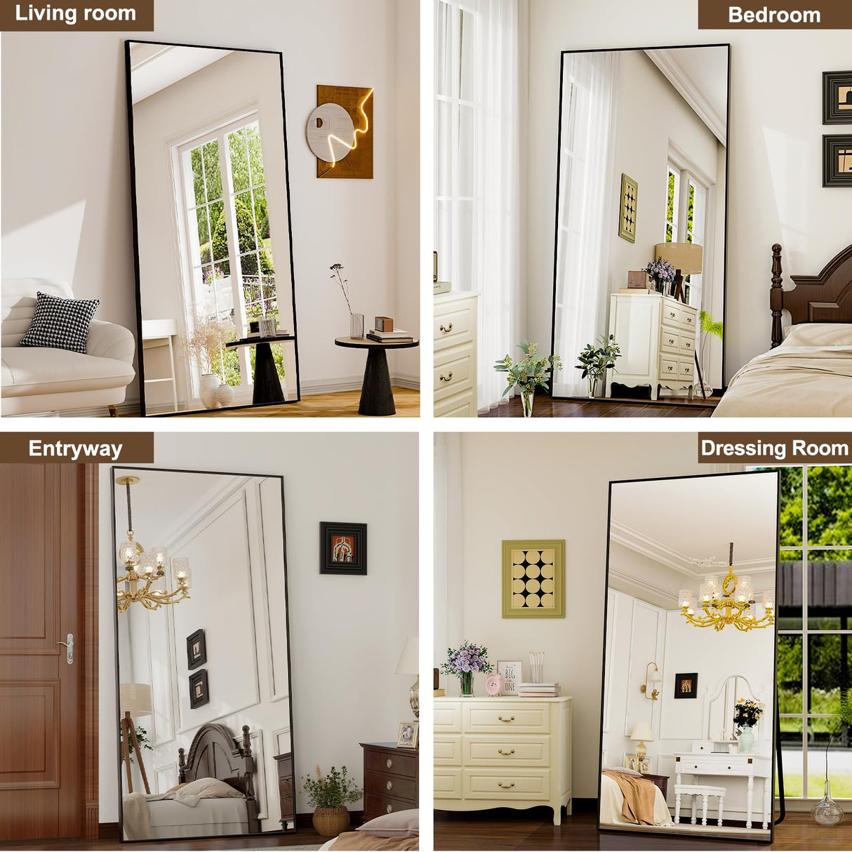 GLSLAND 76"x34" Full Length Mirror Extra Large Hanging or Leaning Rectangle Mirror Aluminum Alloy Thin Frame Bedroom Floor Dressing,Black GLSLAND