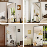 GLSLAND 76"x34" Full Length Mirror Extra Large Hanging or Leaning Rectangle Mirror Aluminum Alloy Thin Frame Bedroom Floor Dressing,Black GLSLAND