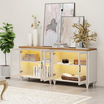 WAMPAT Sideboard Buffet Cabinet, Modern Wood Glass Buffet Sideboard with Storage, Accent Console Table Credenza with Doors for Kitchen, Dinning Room, Living Room, Hallway, White 68 inch - WoodArtSupply