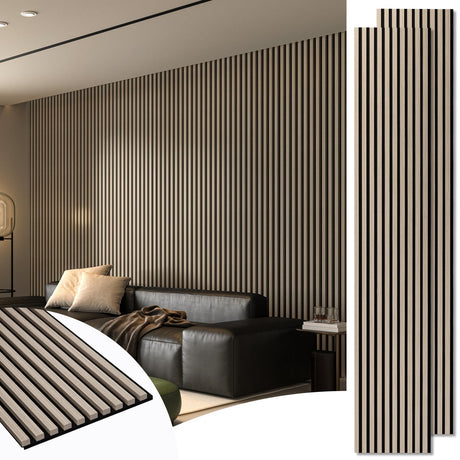 Art3d 2-Pack 108" x 12" Acoustic Wood Panels for Wall, Soundproof Wood Slat Panel for Wall and Ceiling, 3D Fluted Sound Absorbing Paneling for Interior Wall Decor, Living Room, Bedroom - Oak Art3d