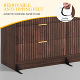 DWVO 6 Drawer Dressers, High Gloss White Dressers Drawers with Fluted Panel, Wide Versatile TV Stand Cabinet Table for Kitchen and Office, Walnut DWVO