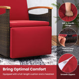 Tangkula Patio Rattan 360 Degree Swivel Recliner Chair, Wicker Lounge Chair w/Adjustable Backrest & Footrest, Cushioned Push Back Reclining Seat w/Flip Side Table for Porch, Yard, Lawn (Red,2) Tangkula