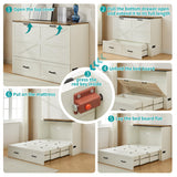 Tltaroni Queen Murphy Bed with Charging Station Large Storage Drawer, Farmhouse Wood Space Saving Hidden Foldable Cabinet Bed for Bedroom Office School, Rustic White Tltaroni