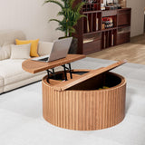 Fsbecl Fluted Lift Top Coffee Table with Hidden Storage, 31.6 Inch Round Coffee Tables for Living Room, Circle Wood Center Tables for Home (Walnut) Fsbecl