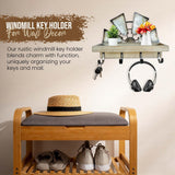 Rooty Heart Windmill Key Holder for Wall Mount, Key and Mail Holder for Wall with Key Shelf, Keys Holder on Wall, Farmhouse Decor Rooty Heart