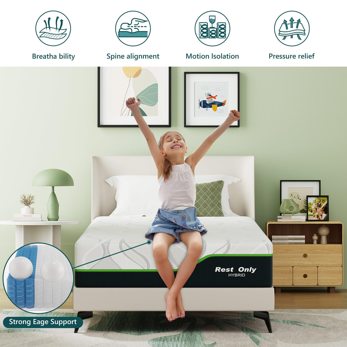 Rest Only Twin Mattress for Pressure Relief, 12 Inches Cooling Gel Memory Foam Hybrid Mattress, Twin Bed Mattress with Individual Pocket Spring for Motion Isolation, Medium Firm RO REST ONLY