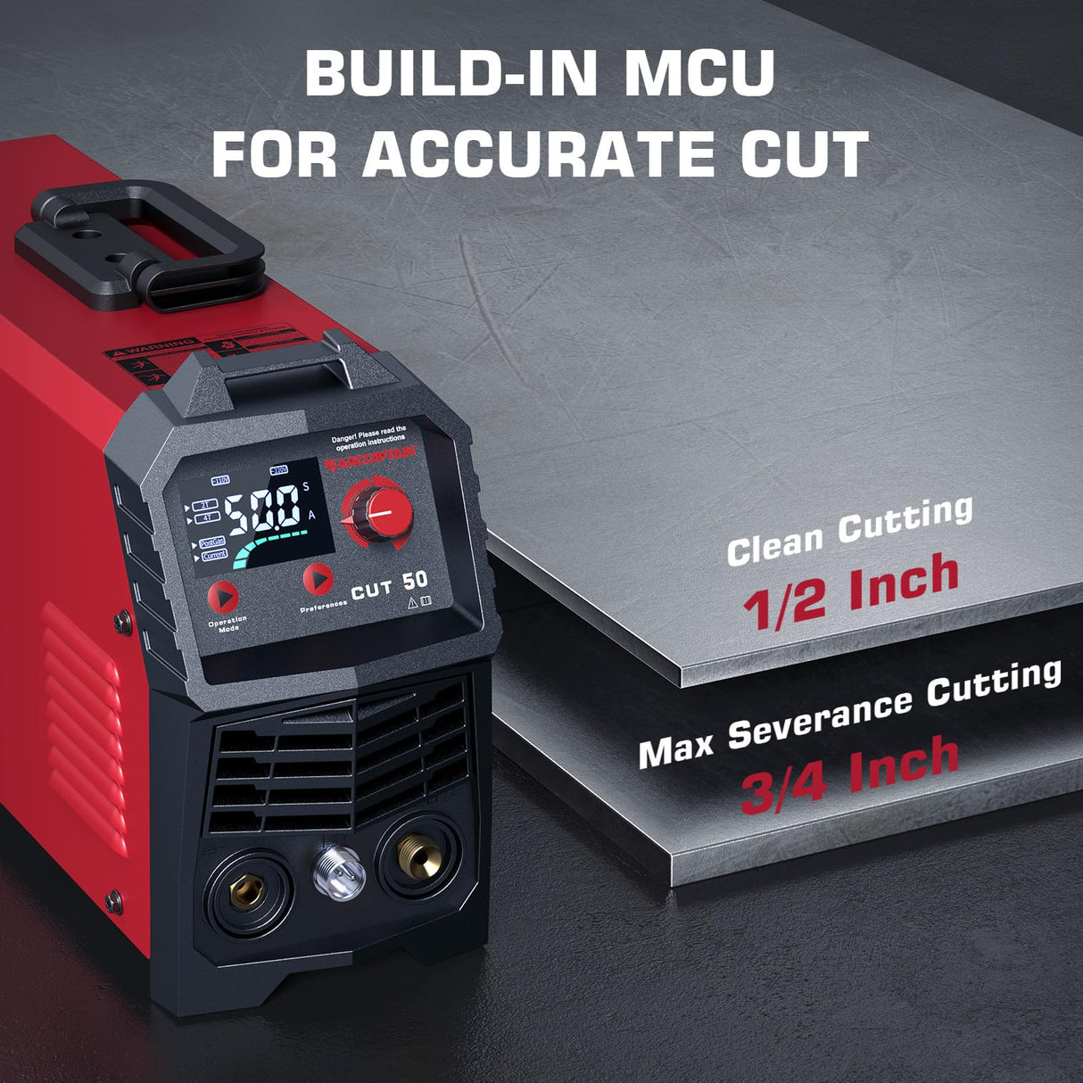 ARCCAPTAIN Plasma Cutter, [Large LED Display] 50Amps Cutter Machine with 110/220V Dual Voltage DC Inverter IGBT 1/2 Inch Clean Cut Post Flow and 2T/4T, for Beginners DIY ARCCAPTAIN