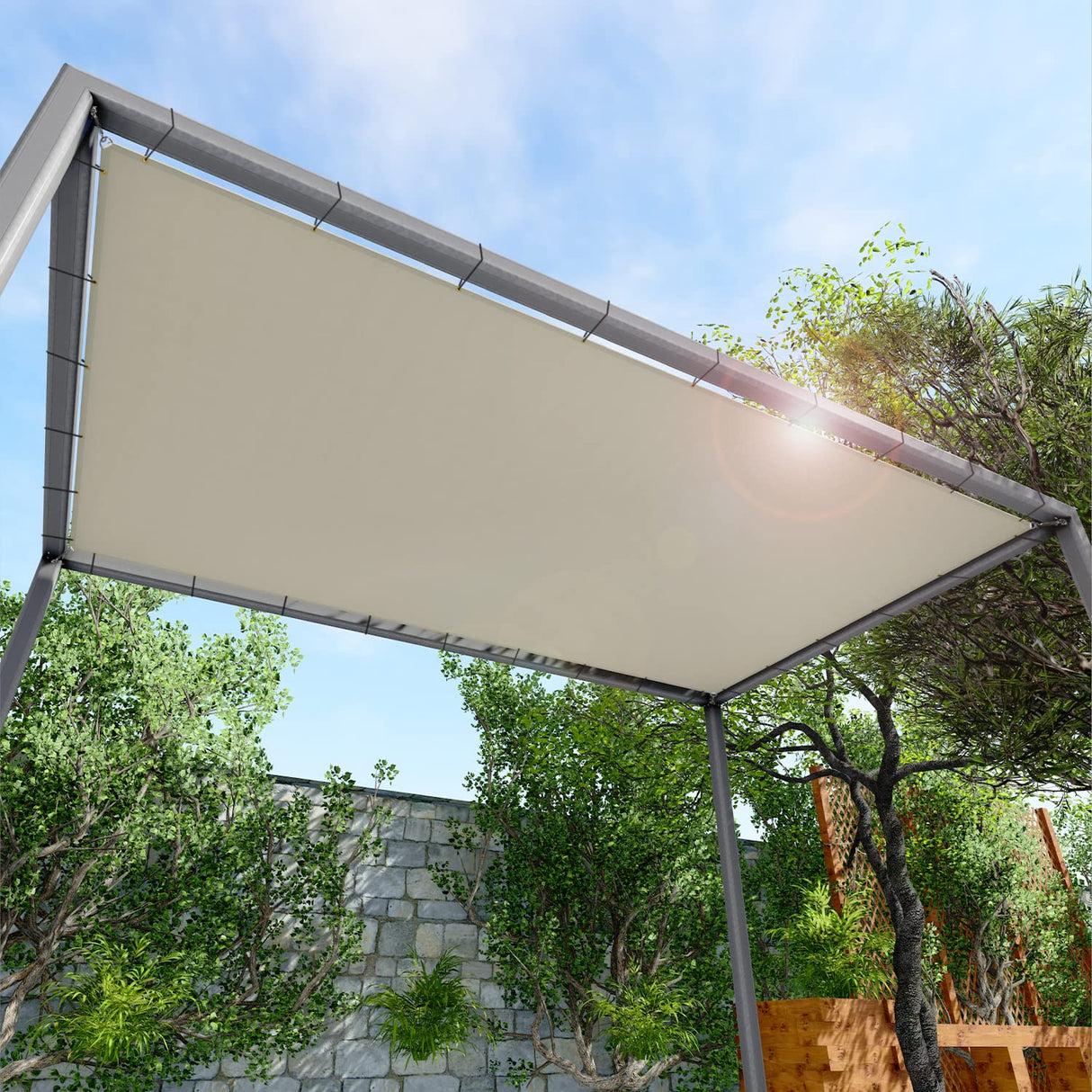 Windscreen4less 12' x 18' Waterproof Sun Shade Sail Straight Edge Outdoor Canopy Cover UV Block for Lawn Patio Backyard Garden Deck Pergola (Beige) Windscreen4less