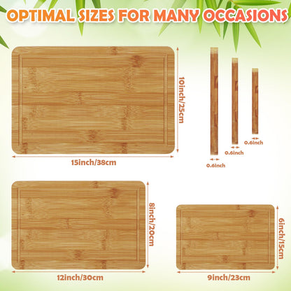 Ziliny 9 Pcs Thick Kitchen Bamboo Cutting Boards 3 Sizes with Juice Slots and Handles Heavy Duty Butchering Blocks Easy to Maintain Meat Vegetables Vegetable Gadget Gifts - WoodArtSupply