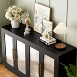 FOTOSOK Buffet Cabinet with Storage, 55.1" Large Sideboard Buffet Cabinet, Modern Sideboard Kitchen Cabinet with 4 Fluted Glass Doors, Wood Coffee Bar Cabinet Buffet Table for Kitchen, Black FOTOSOK