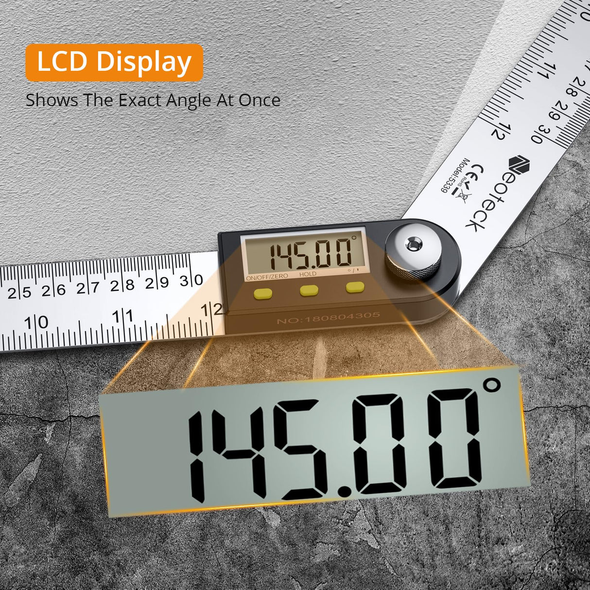 Neoteck 12 inch/30cm Stainless Steel Digital Angle Finder Protractor Ruler with Data Holding Function for Woodworking Construction Repairing Neoteck