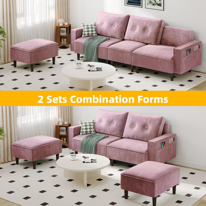 DWVO Modular Sectional Convertible Sofa for Small Space, Flexible Combination Corner Couch with Ottoman, Modern Velvet Fabric Loveseat for Apartment Sleeping Room Living Room, Left Armrest, Pink