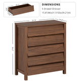 IRONCK 5 Drawer Dresser for Bedroom, Modern Chest of Drawers with Handleless Design, Wooden Tall Dresser Storage Cabinet Bedroom Furniture for Living Room, Hallway, Closet, Walnut IRONCK
