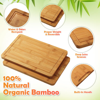 Ziliny 9 Pcs Thick Kitchen Bamboo Cutting Boards 3 Sizes with Juice Slots and Handles Heavy Duty Butchering Blocks Easy to Maintain Meat Vegetables Vegetable Gadget Gifts - WoodArtSupply